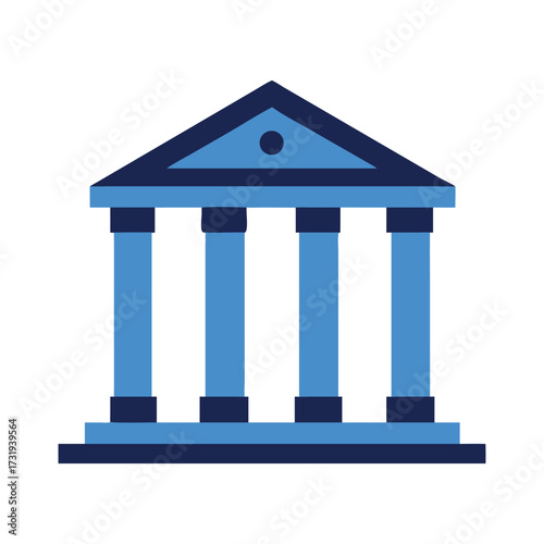 Blue and dark blue classical building with columns and triangular roof architecture government