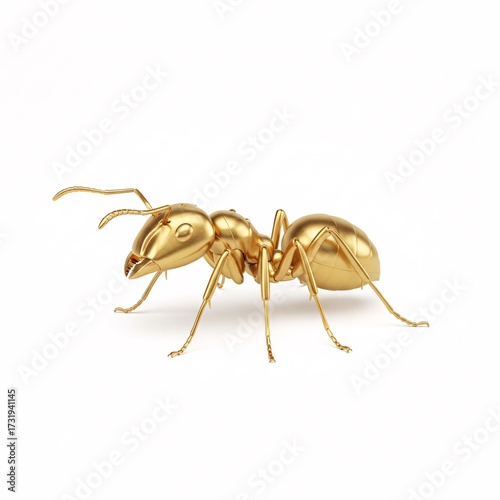 A golden ant statuette, isolated on a white
