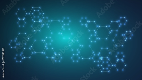 Modern science background with lines, dots and hexagons. Wave flow abstract background. Molecular structure for medical, technology, chemistry, science. Vector illustration