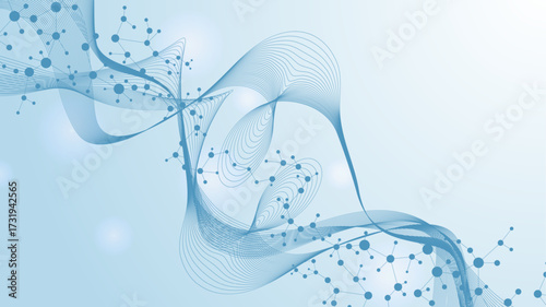 Structure molecule and communication. Dna, atom, neurons. Scientific concept for your design. Connected lines with dots. Medical, technology, chemistry, science background. Vector illustration