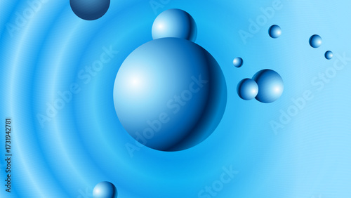 Abstract blue spheres and ripples suggesting fluid dynamics and a tranquil calming atmosphere