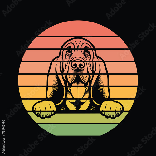 Bloodhound Dog Peeking Sunset Vintage Retro Dog Lover