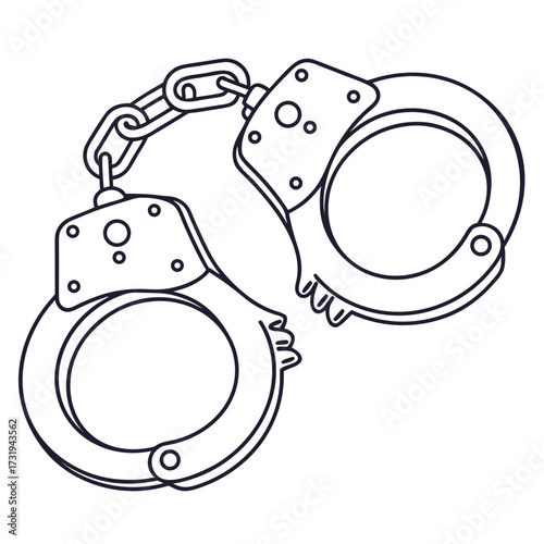 Simple outline illustration of a pair of metal handcuffs connected by a chain on a white background