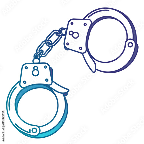 Stylized illustration of a pair of metal handcuffs with a chain connecting them against a white background