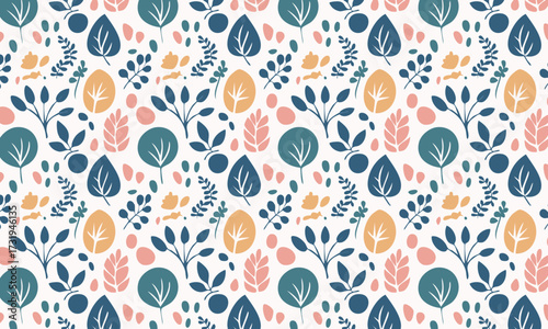 Earthy Autumn Seamless Pattern. Rustic Hand Drawn Foliage with Textured Leaves in Muted Colors