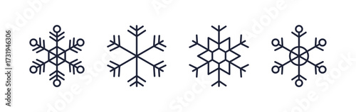 set of abstract blue line snowflakes icons, snowflake snow symbol collection for new year, Christmas, winter design cards, poster, banner, pattern, advertisement , snowflakes vector icon template