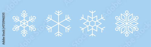 set of abstract blue line snowflakes icons, snowflake snow symbol collection for new year, Christmas, winter design cards, poster, banner, pattern, advertisement , snowflakes vector icon template