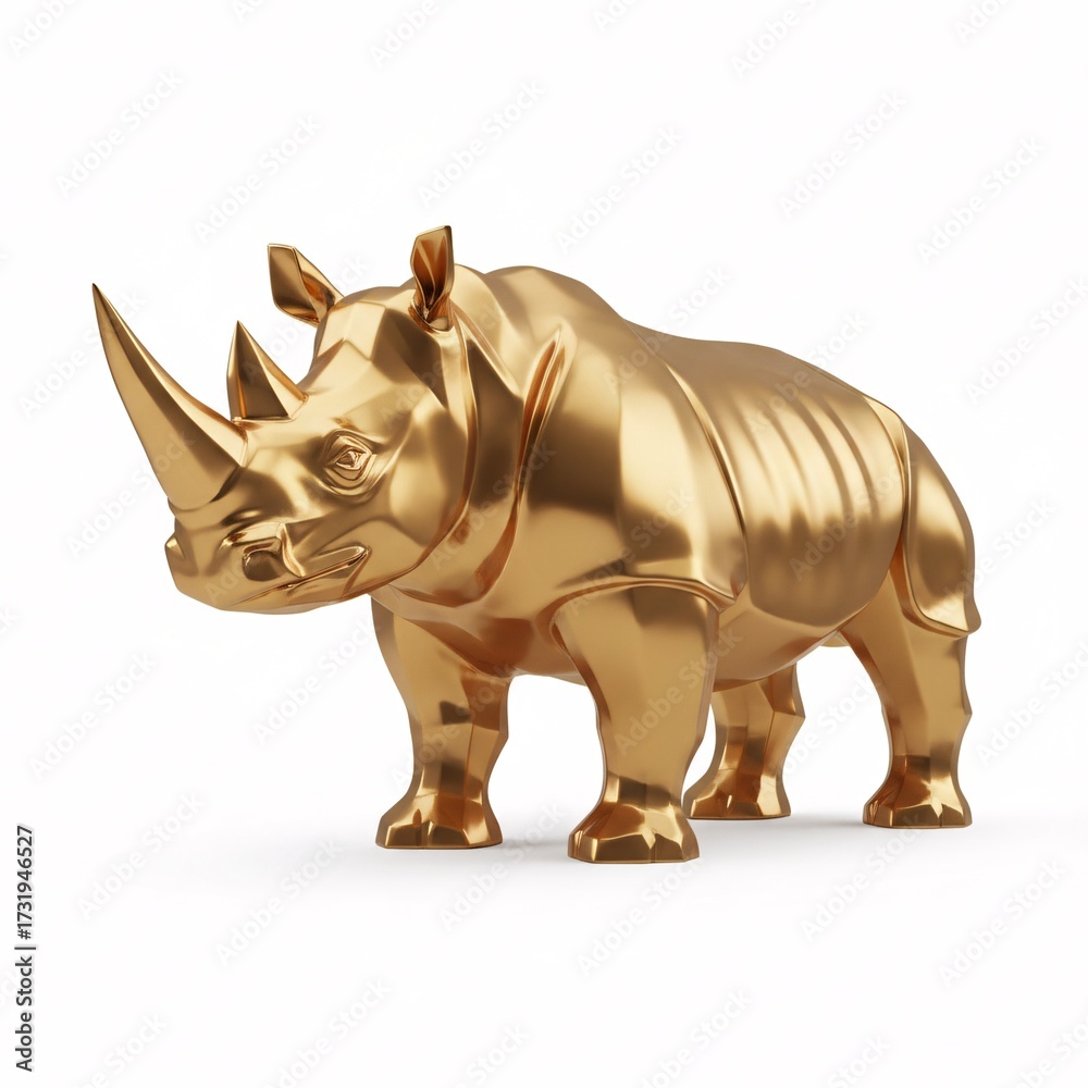 Fototapeta premium A golden stylized figure of a rhinoceros standing