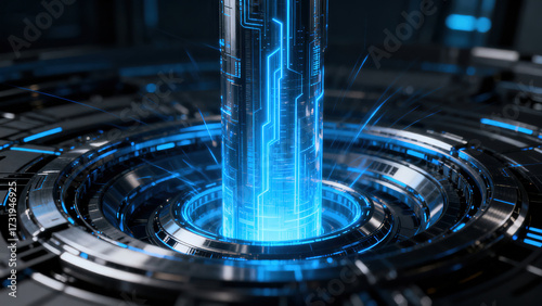 Fototapeta Naklejka Na Ścianę i Meble -  Futuristic Blue Sci - Fi Structure with Circuits