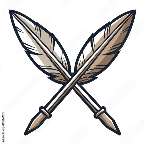 Crossed Feather Quill Pens Vector – Vintage Writing Ink Pen Logo Icon.