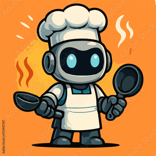 Master Chef Robot Cooking in Futuristic Retro Style