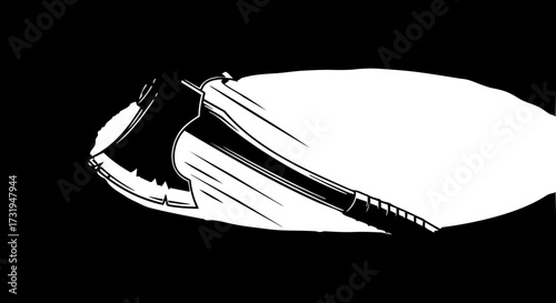 Menacing axe with forceful swing, a symbol of raw power and resolute action, perfect for illustrating strength, determination, or confronting challenges.