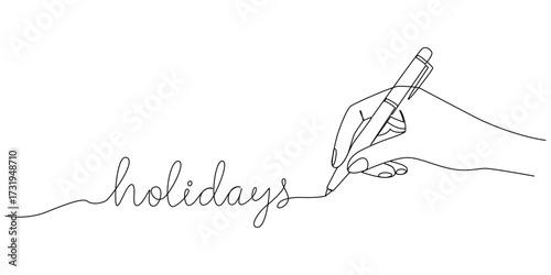 Hand Holding a pen writes the word holiday.Valentine day background with handwriting love icon.Holiday vector eps 10