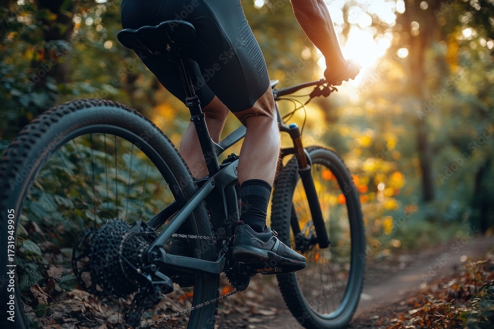 Fototapeta premium Experiencing the freedom of mountain biking in a dense forest trail