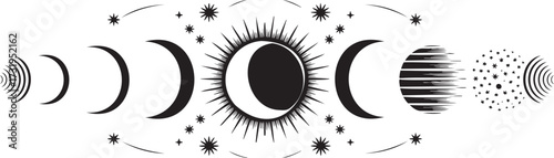 Moon cycle vector isolated on transparent background lunar phases