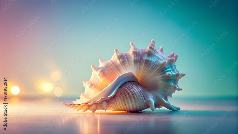 Obraz premium Seashell on a reflective surface at sunset