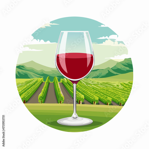 Wine tasting in vineyard landscape.