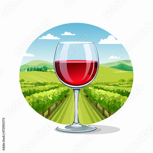 Wine tasting in vineyard landscape.