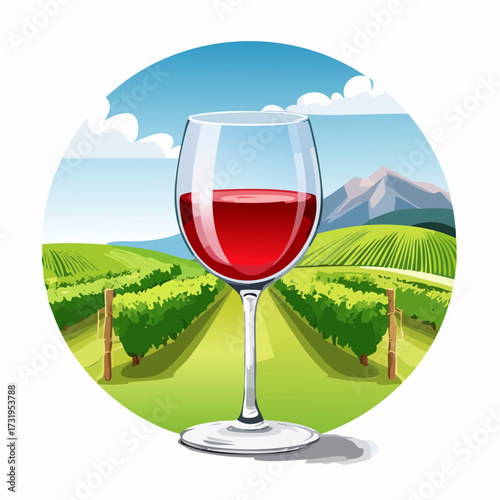 Wine tasting in vineyard landscape.