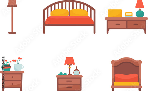 Cartoon bedroom furniture set illustration of beds and bedside tables