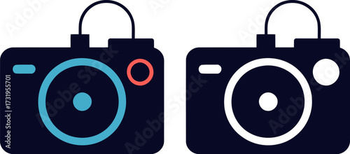 Two camera icons side by side in a minimalist style design