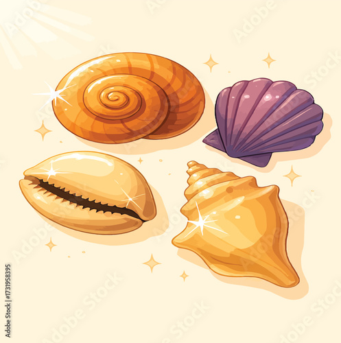 Seashells on white background beach nature ocean marine summer shellfish collection