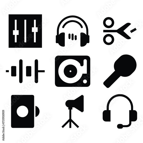 Music and audio production icon set for digital audio workstations and sound engineering 