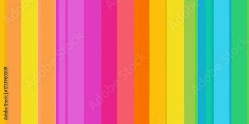 A vibrant abstract background featuring smooth vertical ridges and a seamless gradient of colors blending from warm pinks and oranges to bright yellows, greens, and cool blues, softly lit with a gloss