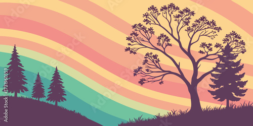 A vibrant abstract background featuring smooth vertical ridges and a seamless gradient of colors blending from warm pinks and oranges to bright yellows, greens, and cool blues, softly lit with a gloss