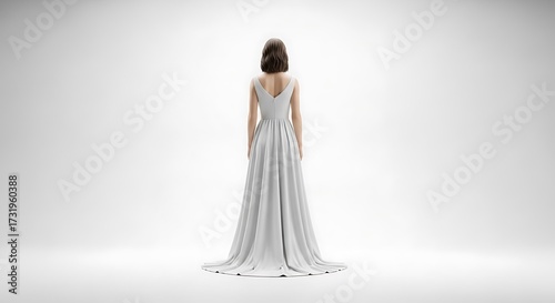 Elegant Woman in a Light Gray Gown.