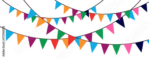 Colorful watercolor carnival garland with flag. Decorative colorful party pennants for birthday celebration, festival decor. Colorful bunting flags.