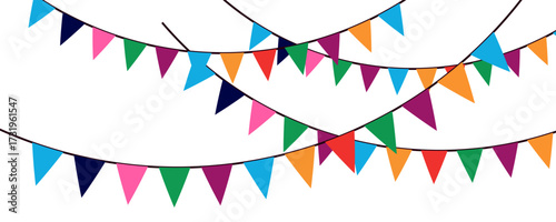 Colorful watercolor carnival garland with flag. Decorative colorful party pennants for birthday celebration, festival decor. Colorful bunting flags.