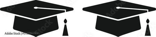 Black Silhouettes of Graduation Caps and Gowns with Tassels Representing Academic Achievement and Educational Ceremony on White Background
