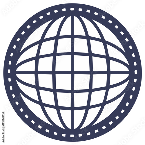 Stylized global internet network globe icon with dotted perimeter