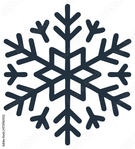 Simple dark blue snowflake icon representing winter cold and holiday season