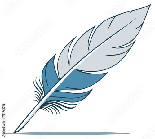 Stylized Blue and Grey Feather Graphic Design Element for Creative Projects