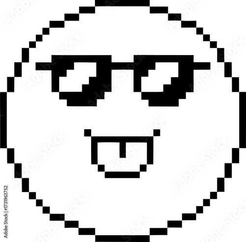 Pixelated smile face with sunglasses and tongue out cool retro emoticon, quirky digital expression, monochrome design
