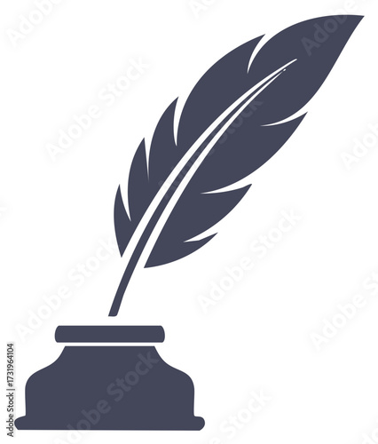 Inkwell and quill pen illustration graphic design for writing concepts and creative ideas.