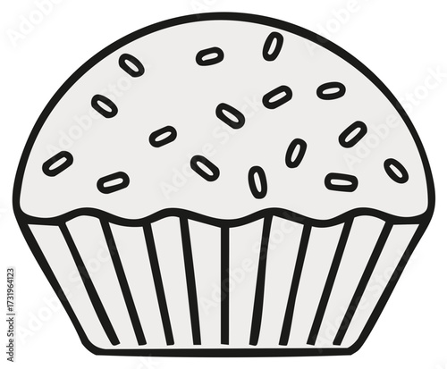 Illustration of a Cupcake with Sprinkles and Wrapper Line Art