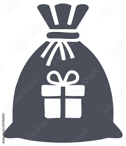 Flat vector icon of a large holiday sack filled with presents and gifts