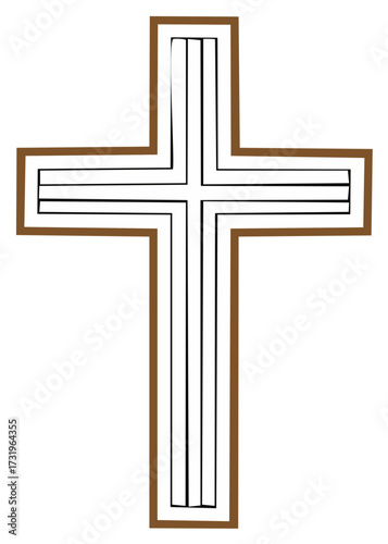 Christian Cross Symbol with Brown Border and Parallel Lines Graphic Representation of Faith and Religious Beliefs