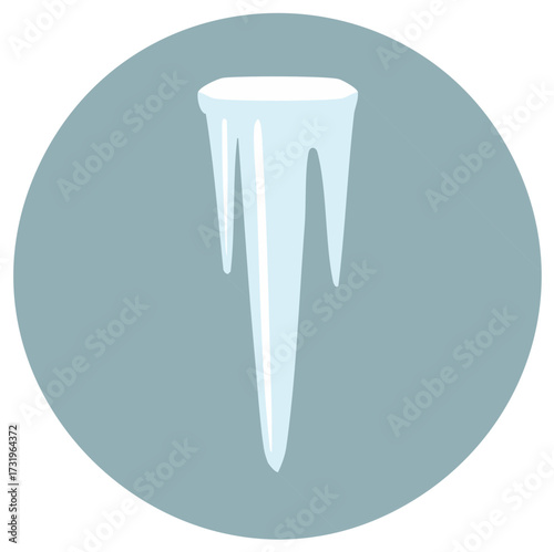 Single light blue icicle melting in winter season on a blue background.