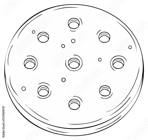 Simple line art illustration of the moon surface featuring craters and texture