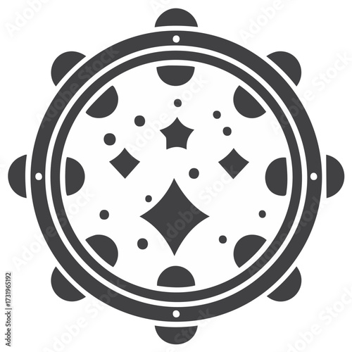 Stylized monochrome percussion instrument illustration with star and diamond shapes