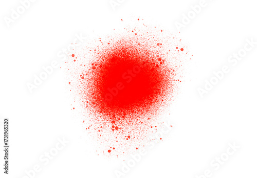 Hand made Red spray paint splatter vibrant color burst effect isolated on a white background for graphic design and artistic projects