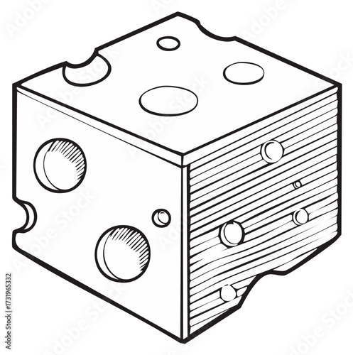 Cheese block with holes, isometric view