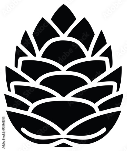 Stylized Black Silhouette of a Hop Cone with Layered Petals