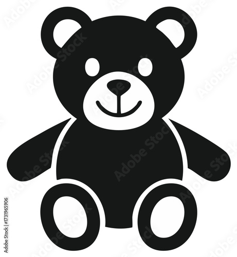 Cute teddy bear toy silhouette. Simple black and white vector icon for children.