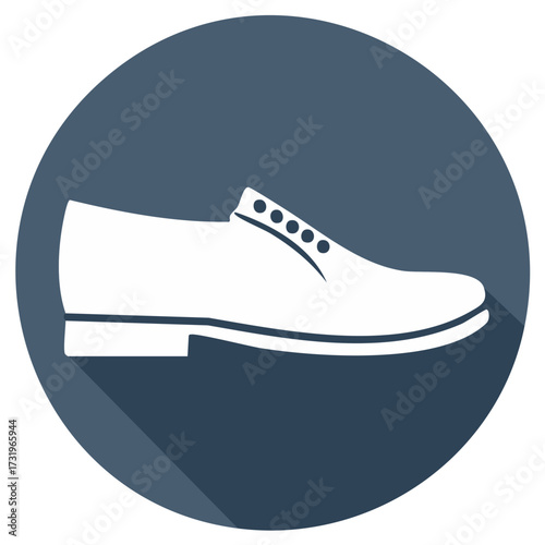 Elegant men's formal dress shoe flat design icon with long shadow minimal style