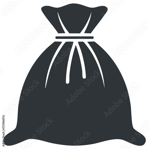 Black tied sack or moneybag graphic symbol for wealth savings and finance